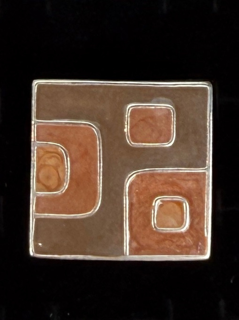 Aged Silvertone art deco, enamel pendant + Free 16” Cord Necklce